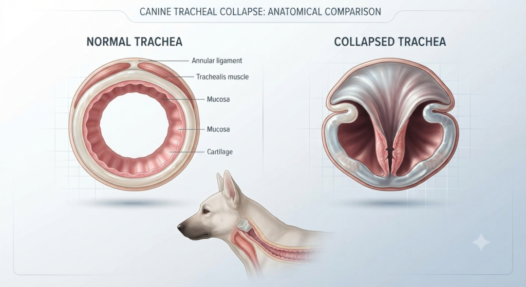 My Dog Has a Dry Cough and Then Gags: Pet dog showing coughing and gagging symptoms associated with respiratory or throat conditions.
