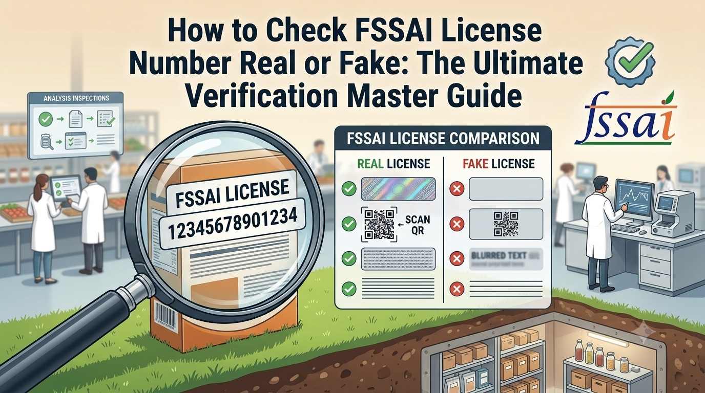How to Check FSSAI License Number Real or Fake featuring FSSAI verification, license details, registration checks, business information, and fraud prevention.